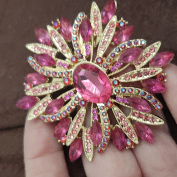 Pink Rhinestone Statement Brooch - Picture 3 of 3